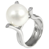 Anillo en oro blanco con diamantes blancos talla brillante y perla Australiana, brazo doble en media caña